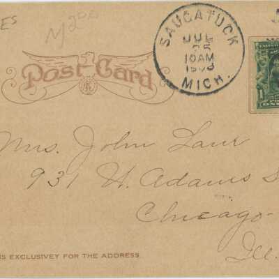 Birds' Eye View of Saugatuck, Mich. Postcard Reverse