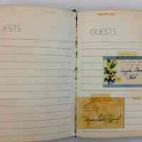          Scott golden wedding anniversary guest book; Due to presence of mold, cards have been removed from book.
Collection includes cards from the Douglas Ladies Society, Douglas Garden Club, Mr. and Mrs. Ernest Beler of Douglas, J.W. Prentice, Gladys Hadaway, Mr. and Mrs. John Kent of Douglas, Mr. and Mrs. Ed Plaggemars, and plant employees.
   