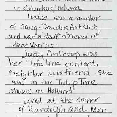 Note about Louise Peters by her friend Judy Anthrop, front