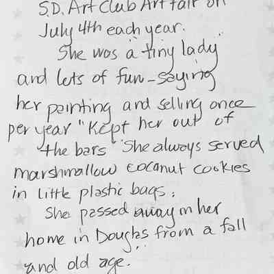 Note about Louise Peters by her friend Judy Anthrop, back