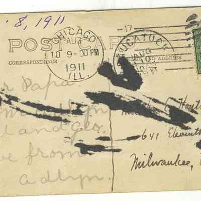 HH-0016-Postcard-Aldyn-Paul-George-bk.JPG 293KB: Postmarked Aug. 10, 1911. From Adlyn to her father in Milwaukee