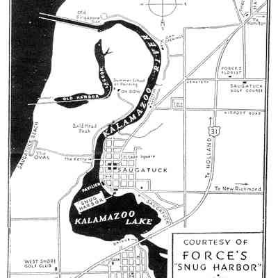 image001.png 593KB: Source: SDHS newsletter pg. 395
A map put out by Snug Harbor Shell gas station, probably not long after the new U. S. 31 opened in 1936.