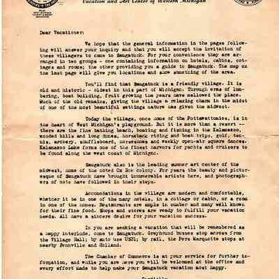 ChamberofCommerce1948001.jpg 2.3MB: 2. Cover letter to vacationers with a quick history and overview of attractions. Signed by William A. Sorensen. Digital file dated 1948.