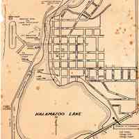          SaugatuckMapPubDept001.jpg 2.4MB; 1. Publicity department area map that shows location of Chamber of Commerce office on Lake Street; Bridge Street on the north side of the new Blue Star Highway with 