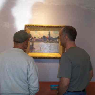 Volutneers Vic Bella and Larry Dark admiring the Mauch chain ferry