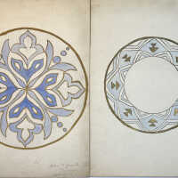          Blue medallion, blue Native American-inspired circular motif, 11x15