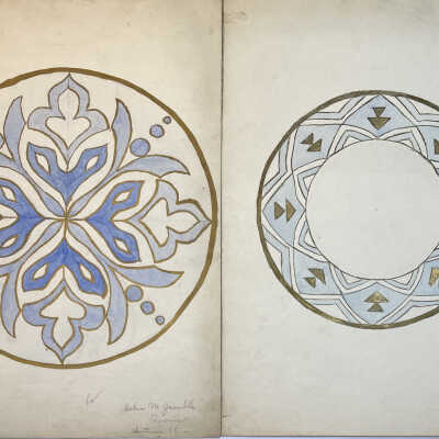 Blue medallion, blue Native American-inspired circular motif, 11x15"