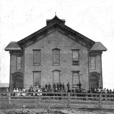 Saugatuck School ca 1878: The first Saugatuck Union School ca 1880 on top of Old Allegan Rd hill