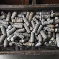          Wooden box filled with aluminum net floats
   