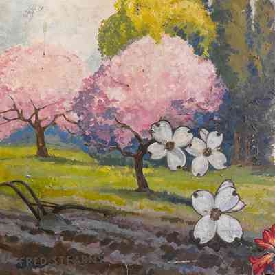 Photograph of signature and paint detail after move from Dutcher Lodge to SDHC garage for temporary storage.