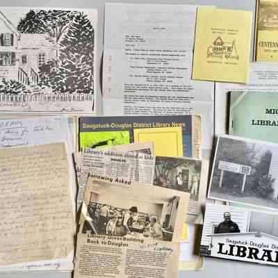 Library research: example of items including pages of Kit's handwritten notes culled from back issues of the Commercial Record.
