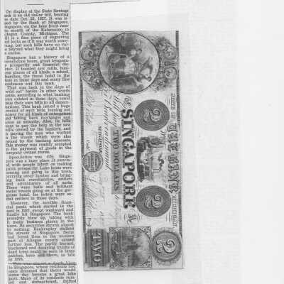 Old Dollar Bill at Bank Here Revives Picturesque Story, no date, author, or publisher: part 1 of 2