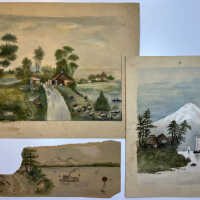          Pastoral road scene, Asian scene, partial image with steamboat
   
