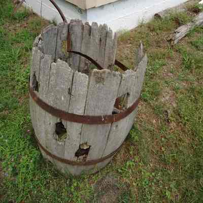 One birdhouse was shaped like a barrel