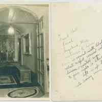          Kemah_hall.jpg 1.9MB; Front Hall Kemah. Entrance to home is covered with black velvet carpet covered with Chinese oriental rugs. to your right is library, left is up two steps into living room
   