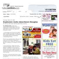          Thursday, March 30, 2006, Explosion rocks downtown Douglas. No one hurt after blaze destroys apartments, business.
   