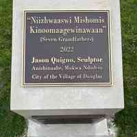          The marker that accompanies the Seven Grandfathers sculpture, top, March 25, 2024; 