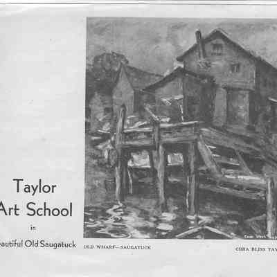 cora bliss 2.jpg 901KB: "Old Wharf -- Saugatuck" by Cora Bliss Taylor on the cover of a Taylor Art School brochure.