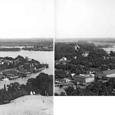 BaldheadPanPreAftPavilion.jpg 4.7MB: Comparison of view from Mt. Baldhead before and after construction of the Big Pavilion.