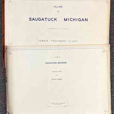 Two, bound booklets of engineering plans: for the Village of Saugatuck's sewer system created by Consoer Townsend & Associates of 557 Paw Paw Ave., Benton Harbor, Michigan. The plans are dated 1949.
