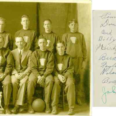 Saugatuck basketball team ca 1936.jpg 848MB: ? Monique, Don Bird, Bud Bekken, Billy Wilson, Joe Kirtzer, Bud Edgcomb, Taylor Plummer, Nolan Schreckengust, Bud Str? John Barron
