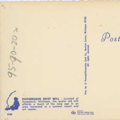 Picturesque Grist Mill Postcard Reverse