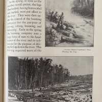          Illustration of “Floating the logs” and “A log drive in the Grand River”; Sample page 195
   