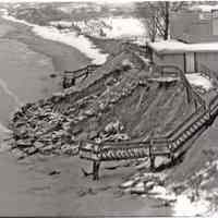          The Oval Beach concession building underminded by erosion.
   