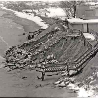 The Oval Beach concession building underminded by erosion.