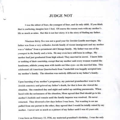 Judge Not - A poignant story about uniting with her biological father when she was 43