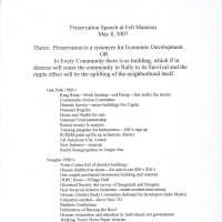          Preservation Speech at Felt Mansion May 8, 2007 - An outline of her speech contrasting 1960s preservation in Oak Park with 1990s Douglas
   