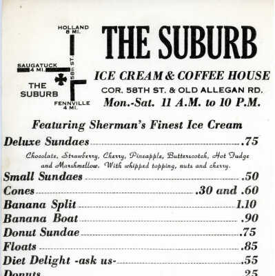 The Suburb Ice Cream & Coffee House Menu
