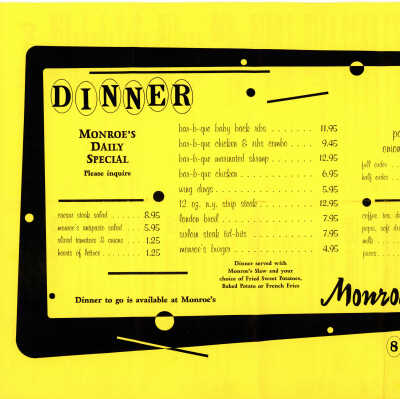Monroe's Restaurant Menu