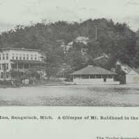          No. 41. Pokagon Inn, Saugatuck, Mich. A Glimpse of Mt. Baldhead in the Distance.; Private mailing card by Taylor Souvenir Card Co., St. Joseph, Mich.
   