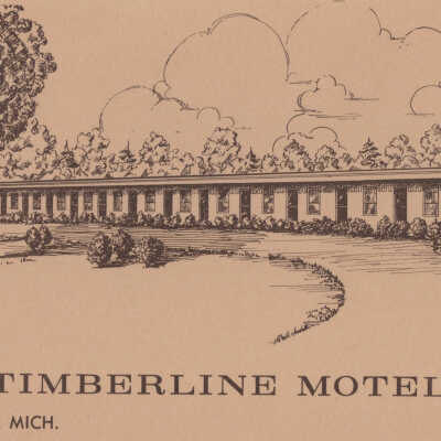 Timerberline Motel line drawing with rates printed on back