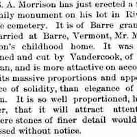          cr1891101601SAMorrisonErectsFamilyMonument-BarreGranite.jpg 30KB; S.A. Morrison family monument cut by Vandercook of Allegan
   