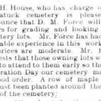          cr1906042002MapleTreesPlantedInCemetery.jpg 15KB; E. H. House announces that D.M. Force will grade cemetery, row of maple trees planted
   