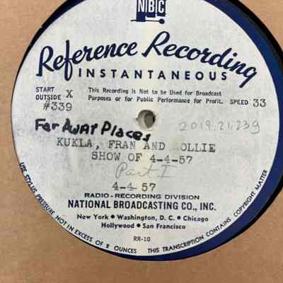 Disk g Side 1 - KUKLA FRAN AND OLLIE - Part 1 - 4/4/57 - “Far Away Places”