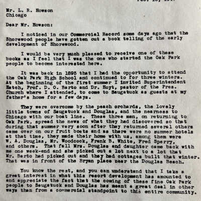 Copy of Mr. House' letter to L.R. Howson, glued to page 1