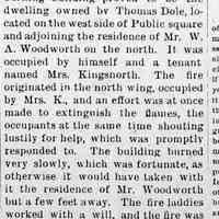          cr1885031301FireThomasDoleResidence-1.jpg; Thomas Dole, W.A. Woodworth, Mrs. Kingsnorth
   