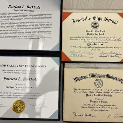 Patty Birkholz diplomas