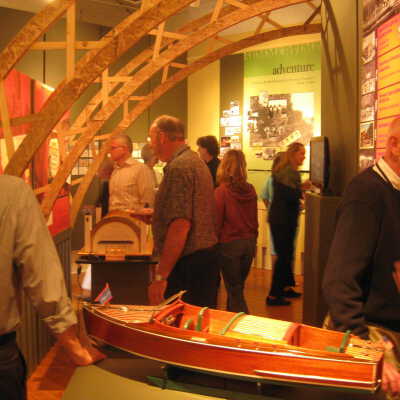 Big Pavilion arches and model, Chris-Craft boat model in foreground