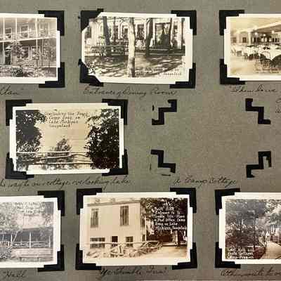 Stoughton Hall, Swift Villa entrance of dining room, Henry C. Lytton Hall, Ye Tumble Inn store and post office, Leet Walk and Vesta cottages