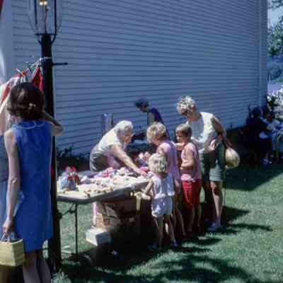 Sale outside Saugatuck City Hall August 1968: Filename: Stube11 Stube Girls Next to Saugatuck City Hall 8_68.jpg 1.7MB
