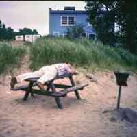          Saugatuck Beach House prior to being underminded by beach erosion in 1986; Filename: Stube55 Jim Stube Goofing at Oval 8_81.jpg 14.2MB
   