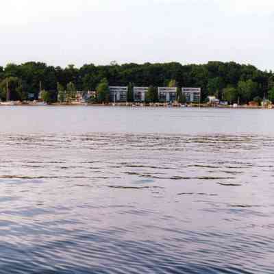 Saugatuck Shores Condominiums (the four matching rectangular buildings) at 555 Lake Street: Filename: Stube66 View of Saug Shores 11_86.jpg 4.4MB