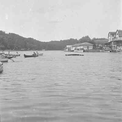 Pavilion_water_carnival_ca_1936_B.jpg: capsized canoe at Water Carnival