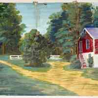 Red Building, White Fence by Helen Tanberg