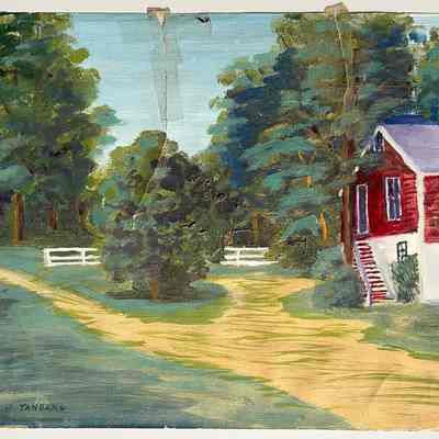 Red Building, White Fence by Helen Tanberg