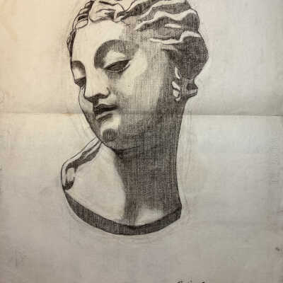 Graphite drawings of Roman sculptures, 18x24"
